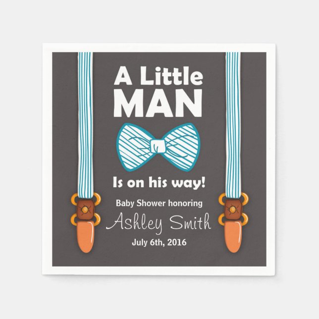 Little Man Baby Shower Pappersservett Bow Tie Blue (Framsidan)
