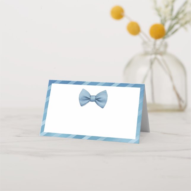 Little Man Baby Shower Place Cards - Blue Bow Tie Placeringskort (Framsida)