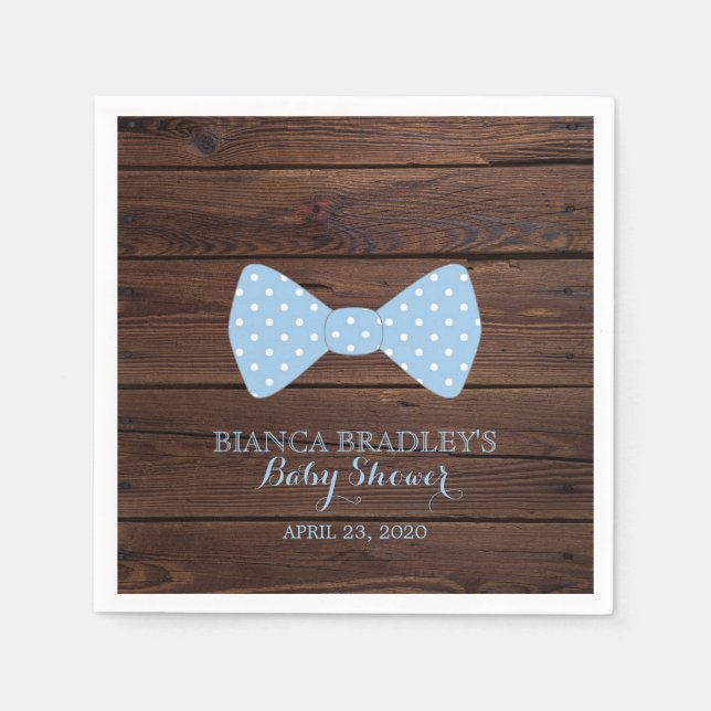 Little Man Baby Shower | Rustic Wood Bowtie Pappersservett (Framsidan)