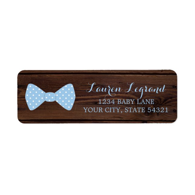Little Man Baby Shower | Rustic Wood Bowtie Returadress Etikett (Framsidan)