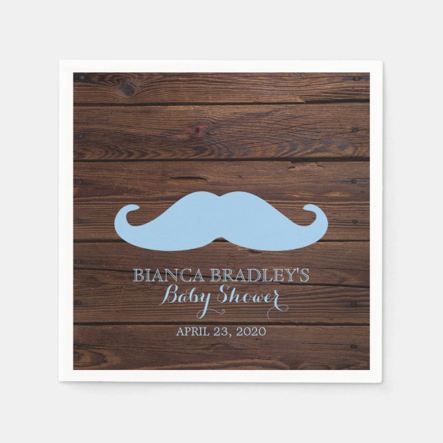 Little Man Baby Shower | Rustic Wood Mustache Pappersservett (Framsidan)
