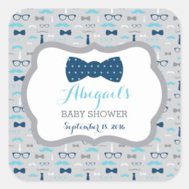 Little Man Baby Shower Sticker, Baby blue, marin Fyrkantigt Klistermärke