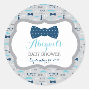 Little Man Baby Shower Sticker, Baby blue, marin Runt Klistermärke