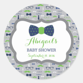 Little Man Baby Shower Sticker, Blue, Grönt, Grått Runt Klistermärke
