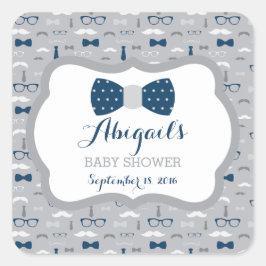Little Man Baby Shower Sticker, Navy Blue, Grått Fyrkantigt Klistermärke