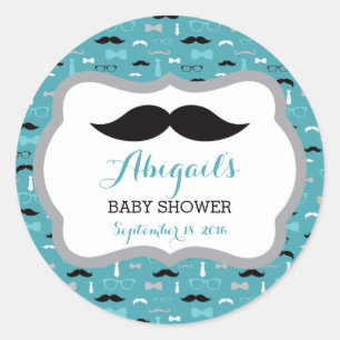 Little Man Baby Shower Sticker, Teal, Aqua, Black Runt Klistermärke