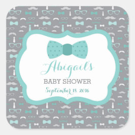 Little Man Baby Shower Sticker, Teal, Aqua, Grått Fyrkantigt Klistermärke