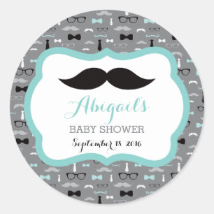 Little Man Baby Shower Sticker, Teal, Grått, Black Runt Klistermärke