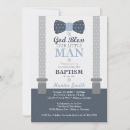 Little Man Baptism Call, Navy Blue, Grått Inbjudningar
