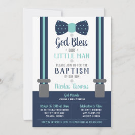 Little Man Baptism Investigation, Navy, Turquise Inbjudningar