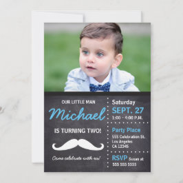 Little Man Birthday Photo Mustache Inbjudningar