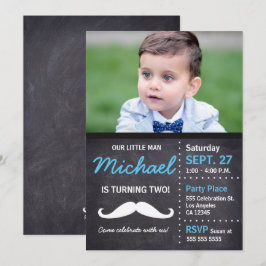 Little Man Birthday Photo Mustache Inbjudningar