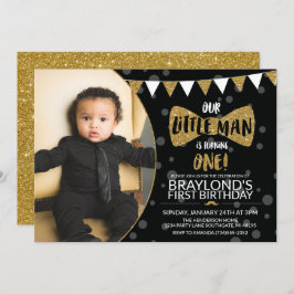 Little Man Black and Guld Photo Investigation Inbjudningar