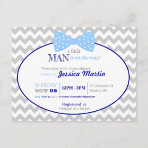 Little Man Bow Blue Grått Boy Shower Vykort