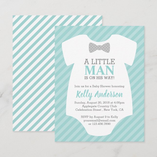 Little Man Boy Baby Shower-inbjudan - Blue Inbjudningar (Fram/baksida)