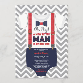 Little Man Boy Baby Shower, Navy Blue and Red Inbjudningar