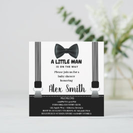 Little Man Boy Black Grått Bow Tie babydusch Inbjudningar