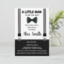 Little Man Boy Black Grått Bow Tie babydusch Inbjudningar