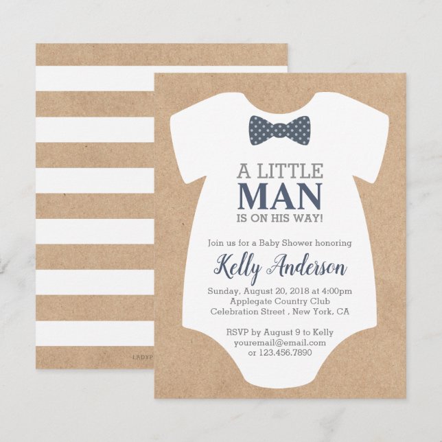 Little Man Boy Shower-inbjudan - Kraft Card Inbjudningar (Fram/baksida)