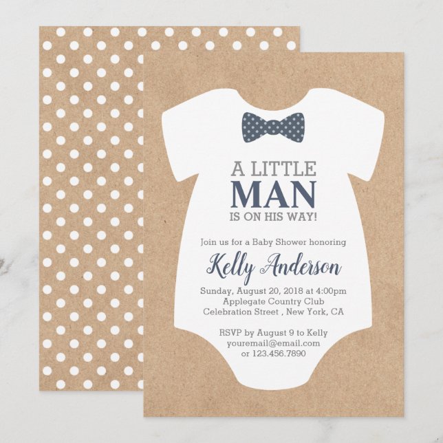 Little Man Boy Shower-inbjudan - Kraft Card Inbjudningar (Fram/baksida)