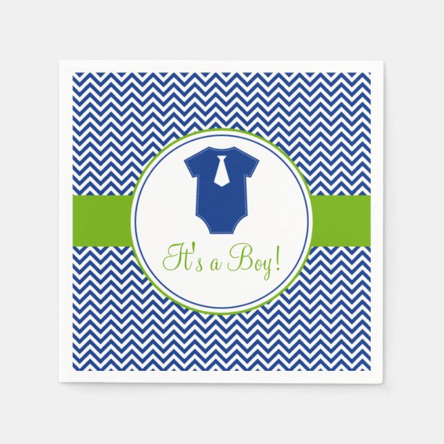 Little Man Chevron Blue Grönt Baby Shower Pappersservett (Framsidan)