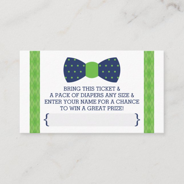 Little Man Diaper Raffle Biljett, Blue, Grönt Tilläggskort (Framsida)