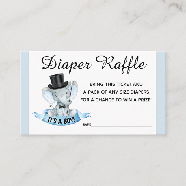 Little Man Elephant Diaper Raffle Biljett Tilläggskort (Framsida)