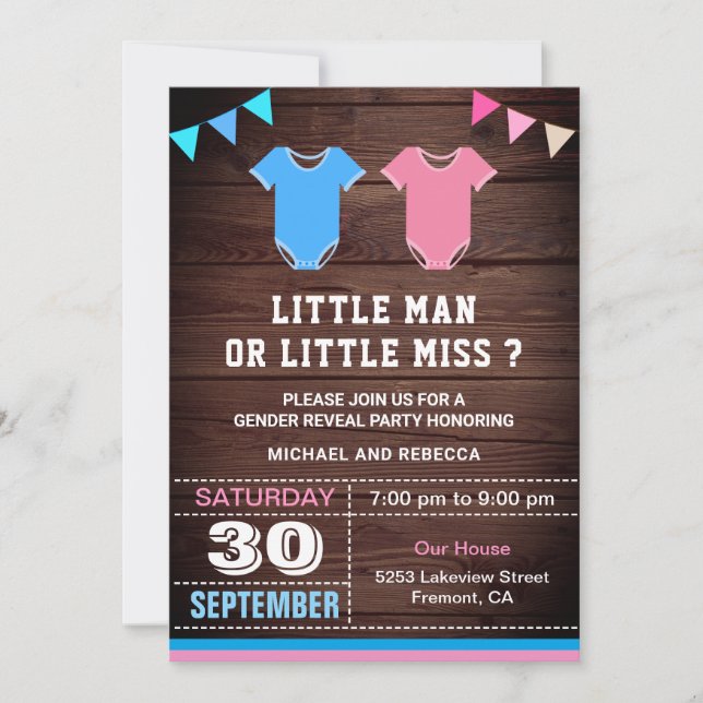 Little Man eller Little Miss Gender Reveal Party Inbjudningar (Framsida)