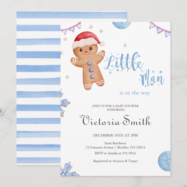 Little Man Gingertea jul Boy Baby Shower Inbjudningar (Fram/baksida)