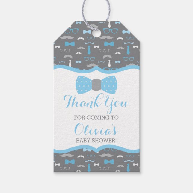 Little Man Märkre, Blue, Grått, Bow Tie Presentetikett (Framsidan)