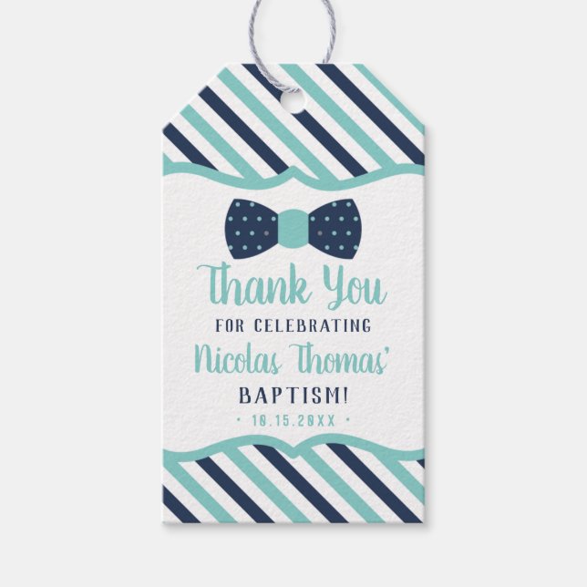 Little Man Märkre, Navy, Turquise, Baptism Presentetikett (Framsidan)
