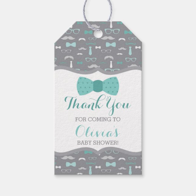 Little Man Märkre, Teal, Grått, Bow Tie Presentetikett (Framsidan)