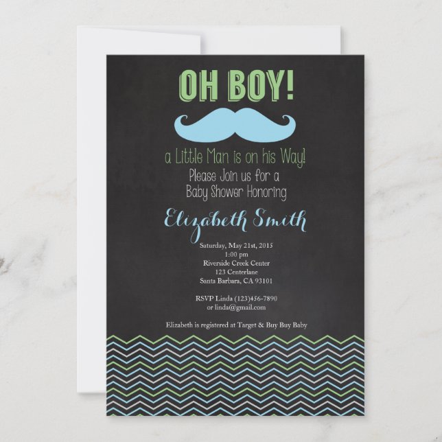 Little Man Mustache Baby Shower-inbjudan Chalkb Inbjudningar (Framsida)