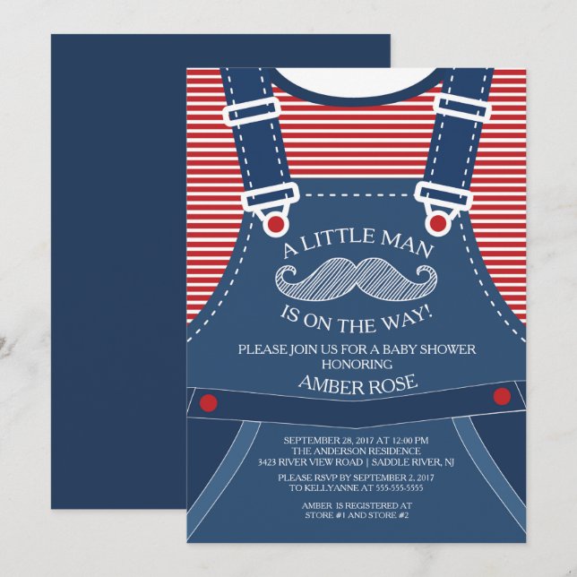 Little Man Mustache Baby Shower-inbjudan Inbjudningar (Fram/baksida)