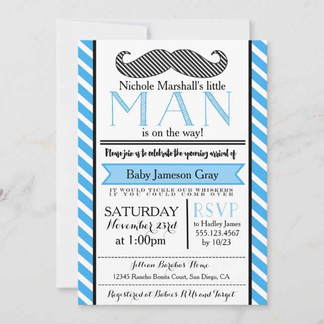 Little Man Mustache Baby Shower-inbjudan Inbjudningar (Framsida)