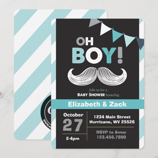 Little Man Mustache Baby Shower-inbjudan Inbjudningar (Fram/baksida)
