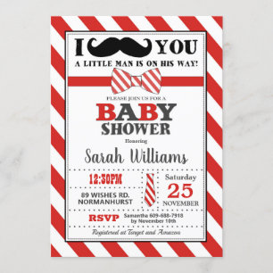Little Man Mustache Baby Shower Pojke Inbjudningar