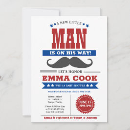 Little Man Mustache Bash Boy Baby Shower Red blue Inbjudningar