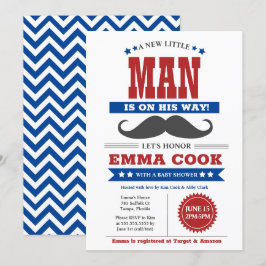 Little Man Mustache Bash Boy Baby Shower Red blue Inbjudningar