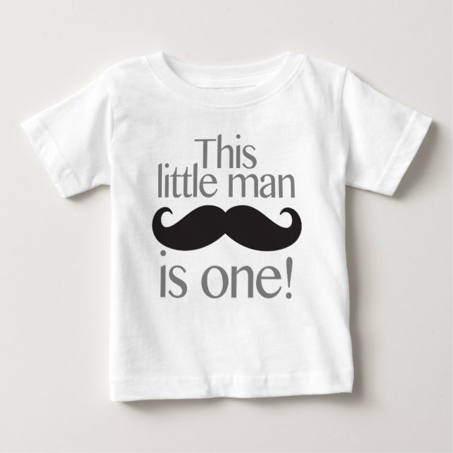 Little Man Mustache Birthday Shirt Grått & Black Tee (Framsida)