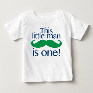 Little Man Mustache Birthday Shirt Navy & Grönt Tee Shirt