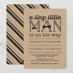 Little Man Mustache Bow Tie Kraft Boy Shower Inbjudningar
