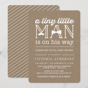 Little Man Mustache Bow Tie Rustic Boy Shower Inbjudningar