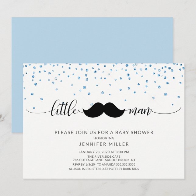 Little Man Mustache Boys Baby Shower Inbjudningar (Fram/baksida)