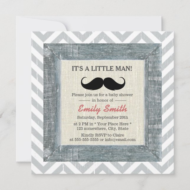 Little Man Mustache Chevron Rand Baby Shower Inbjudningar (Framsida)