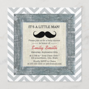 Little Man Mustache Chevron Rand Baby Shower Inbjudningar