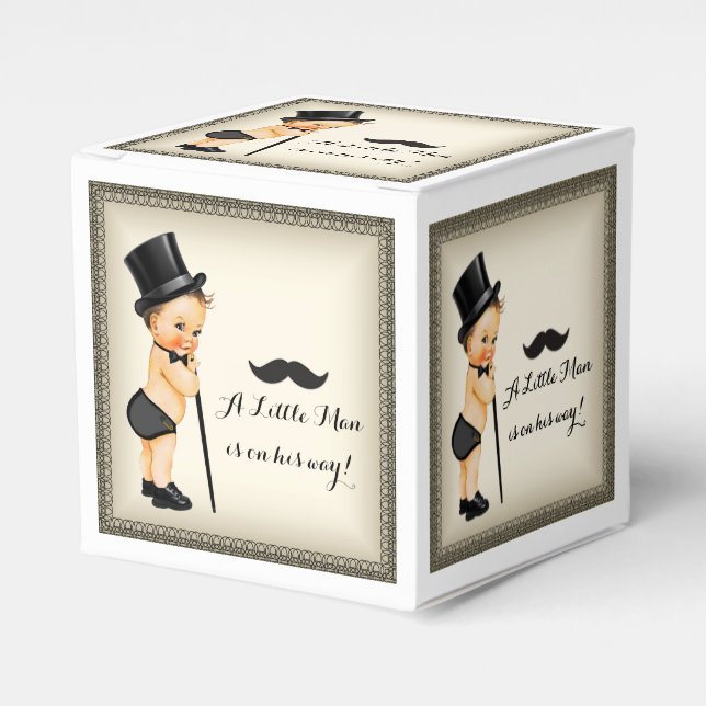 Little Man Mustache Pojke Shower Presentaskar (Framsidan Sidan)