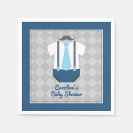 Little Man Mustache Tie Suspenders Baby Shower Pappersservett