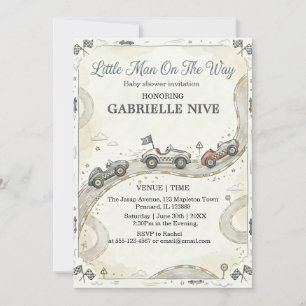 Little Man On The Way Racingbil baby shower Inbjudningar