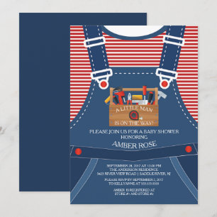 Little Man Overalls Verktyg Baby Shower-inbjudan Inbjudningar